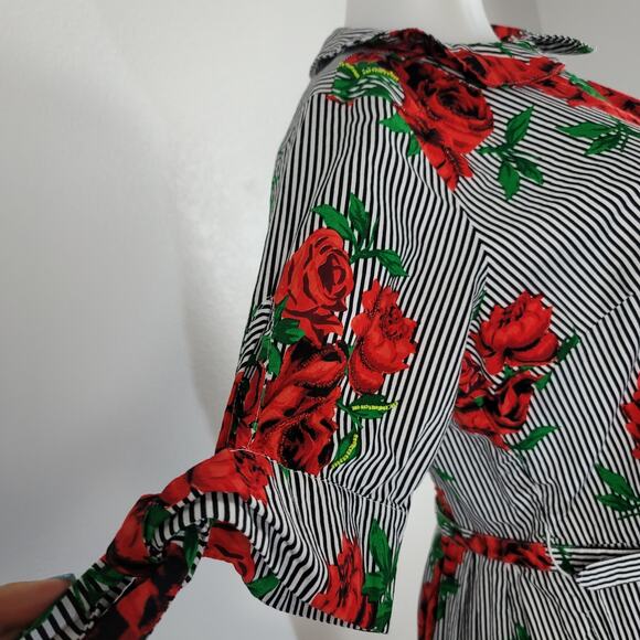 Eshakti White/Black Stripped Floral Beaded Business Vacation Dress M - Picture 3 of 10